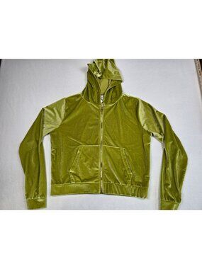 Fabletics Green Velour Oasis Zip-Up Hoodie Jacket With Pockets Womens M